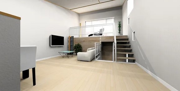 設計の工夫とデザインの手法で同じ空間であっても空間構成を変化させることで過ごし方や部屋が持つ意味は変化します、スキップフロア、床の段差を活用した暮らしの価値空間。