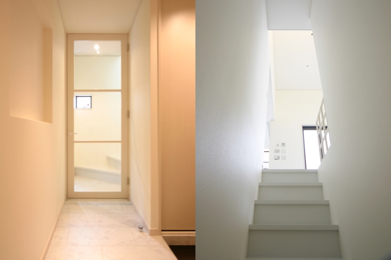 １階玄関／１階→２階階段の１階部分[左側]・１階→２階階段[右側]